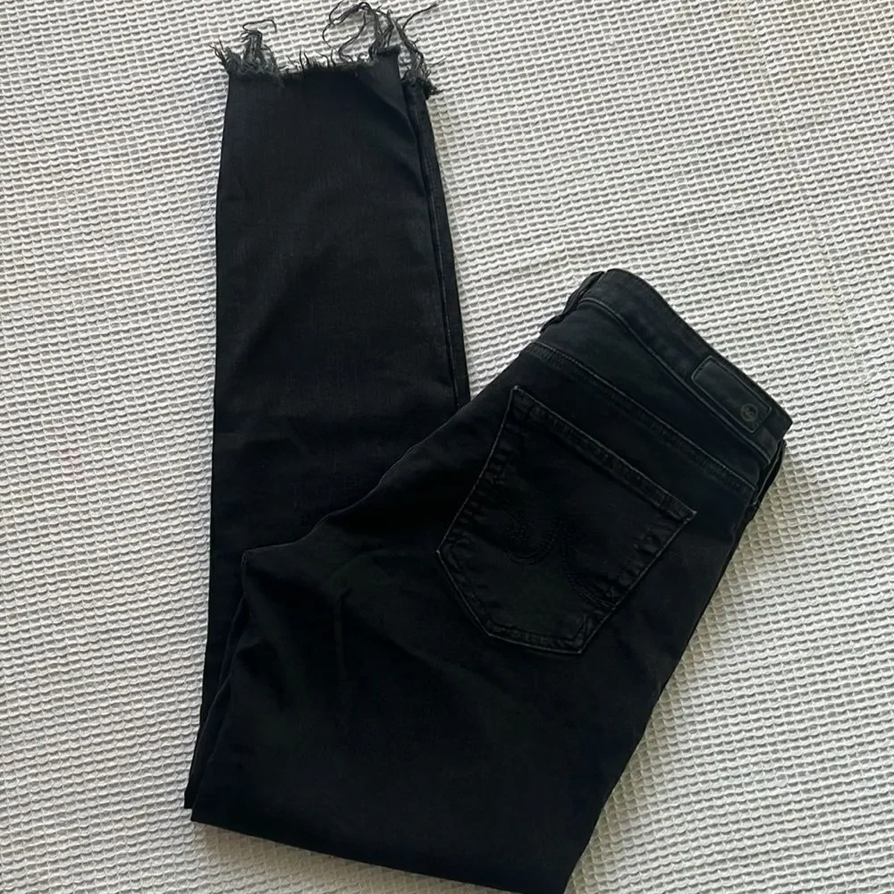 AG Adriano Goldschmied Women's Skinny Black Leggings Ankle Raw Hem Pants sz 31R